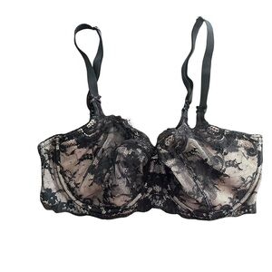Victoria's Secret Women's Black Floral Lace No Padding Sheer Push-Up Bra Sz 36DD